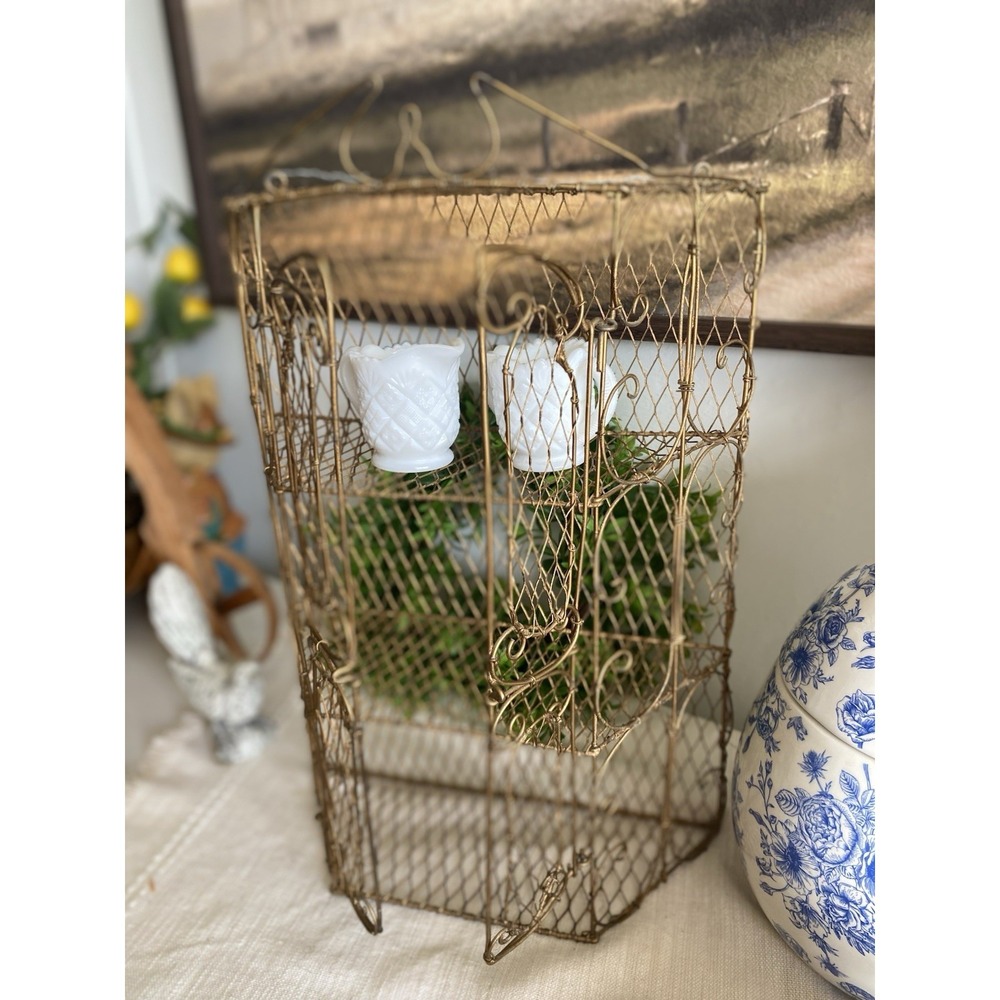 Metal Vintage Gold Color Miniature Twisted Wire Curio Shelf Approx.18 InchesTall